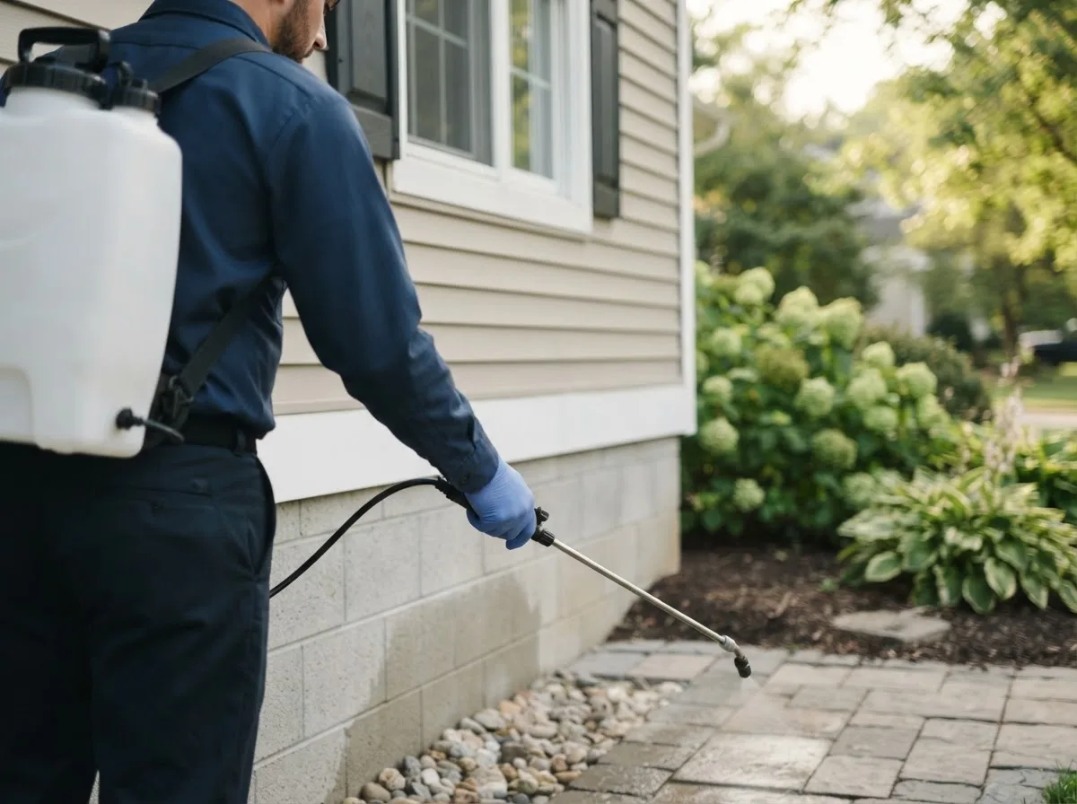Pest control technician inspecting a home in Keosauqua, IA